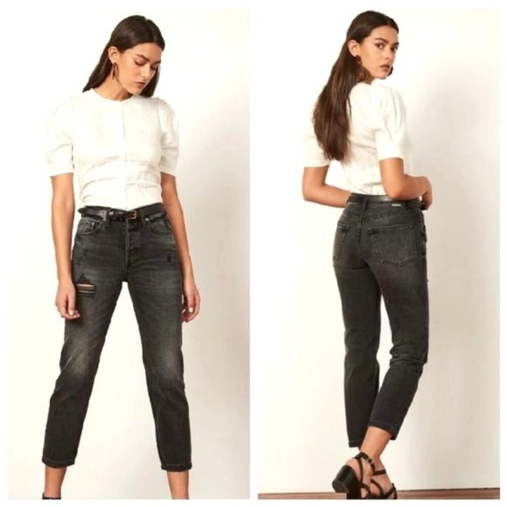Boyish Tommy Black Distressed Straight Leg CropJeans Raw Hem High Rise 27 4 NWOT